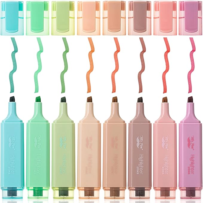 Mr. Pen- Highlighter, 8 Pack, Vintage Colors, Chisel Tip Aesthetic Highlighters, Cute Highlighters for School, No Bleed Highlighters, Highlighters Aesthetic, School Highlighters, Cute Markers.