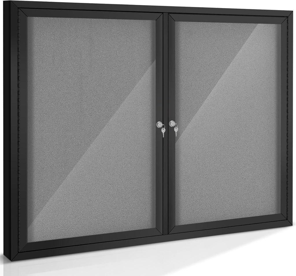 SWANCROWN Enclosed Bulletin Board 48x36in, Outdoor Bulletin Board Weatherproof for Office School Commerce, Grey Felt, Black Aluminum Frame