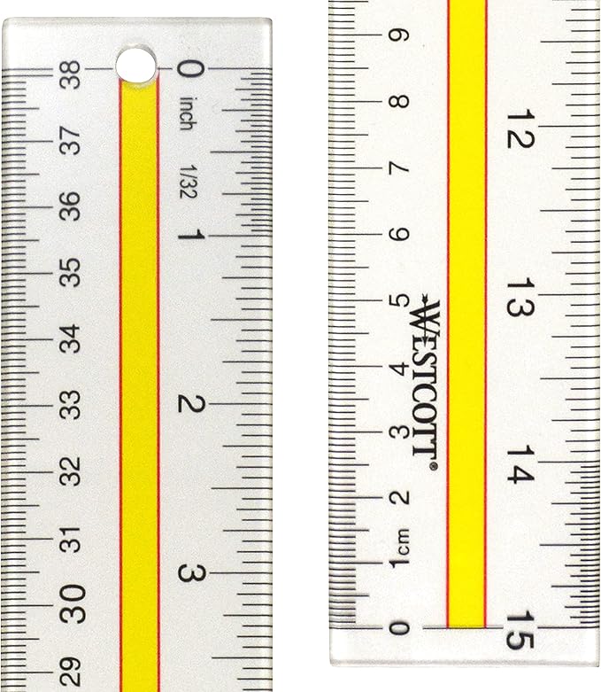 Acrylic Data Highlight Reading Ruler with Tinted Guide, 15" Clear