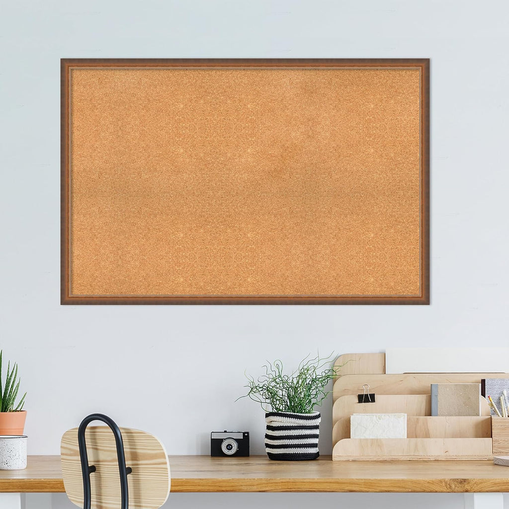 Amanti Art Natural Cork Board for Wall, 32x48 Vision Board with Bronze Frame, Oversize Corkboard Office Decor for Home Organization, Modern Corkboard Pinboard to Display Items for Home Organization
