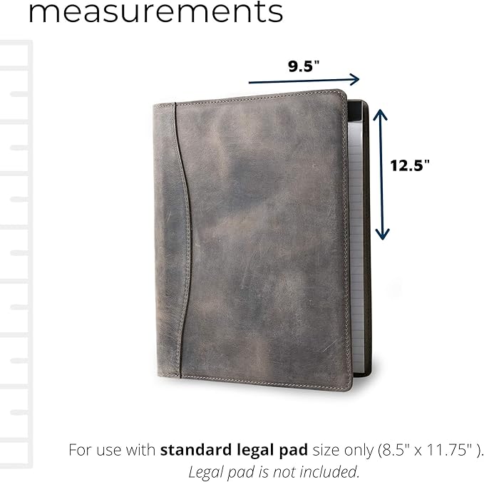 PEGAI Handmade 100% Leather Padfolio, Legal Pad Organizer for Business School Office Conference, Heavy Duty Full Grain Cow Hide Resume Interview Folio, Amazing Gift Idea | Marshall (Rock Gray)