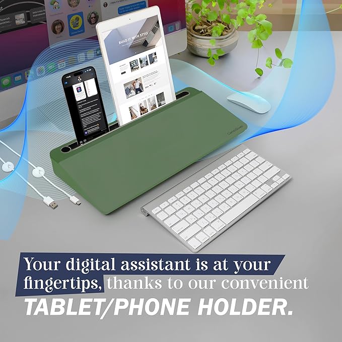 15-Inch Desktop Whiteboard - Glass Dry Erase Board for Desk Whiteboard with Stand with 3 Markers, Spray Bottle, 3 Cable Holders & Storage Box Work from Home Office Gadgets, Green