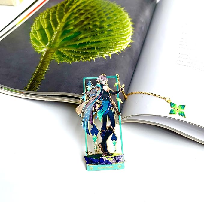 Genshin Impact Alhaitham Metal Bookmark - Anime Figure Merch with 3D Display Box - Birthday Gifts for Fans Friends Gamer Book Lovers - Zllada