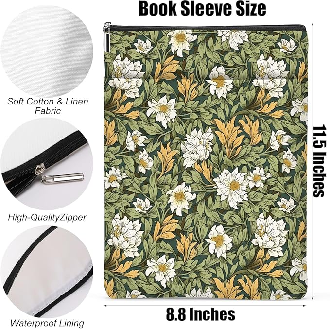 Botanical Book Sleeve, Classic Flower Book Covers for Paperbacks, Floral Book Pouch Book Protector, Book Lovers Gifts for Women Girls Readers, Book Accessories Book Club Gifts Christmas Birthday Gifts