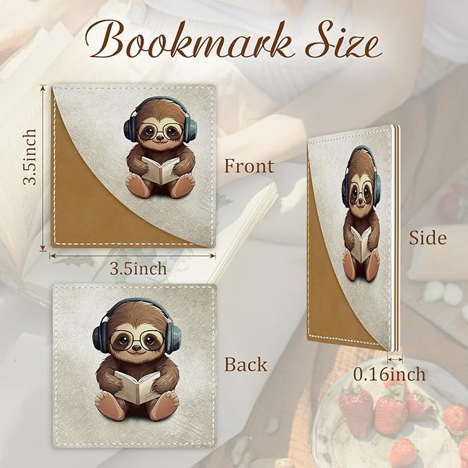 Cute Sloth Owls Panda Corner Bookmarks, Funny Leather Book Accessories for Book Lovers, 3 Pcs Reading Book Page Markers for Women Men Student Teacher Girls Boys Kids Retirement Birthday Gifts