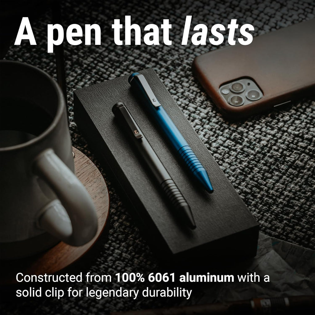 Everyman Grafton Mini Twist Refillable 0.7mm Ball Point Pen Black | Sleek Anodized Aluminum Pocket Pen with Grooved Grip | Smooth Writing EDC Ink Pen for Office, Travel, Work & Gifting