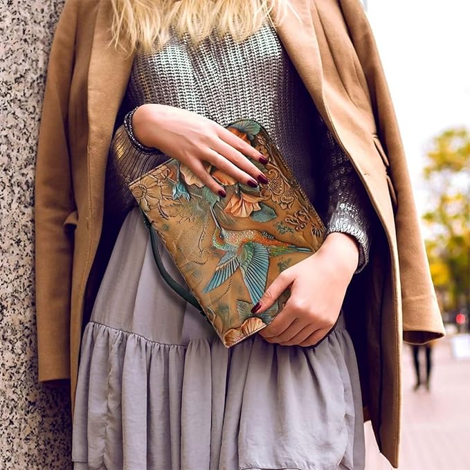 Lotusorchid Large Faux Leather Bible Cover, Hummingbird Bible Cover Case for Women with Handle Pocket, Hibiscus Bible Book Carrying Bags Bible Tote Bag, Bible Study Accessories, Orange, XL