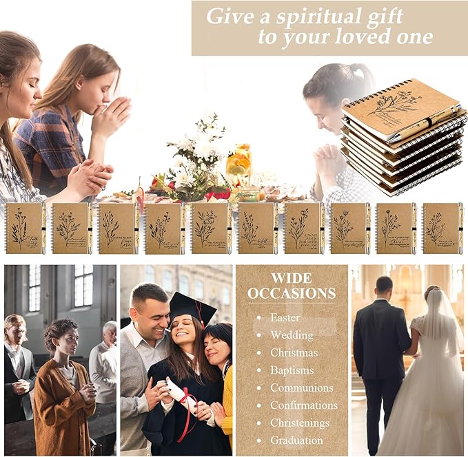 200 Pcs Bible Verse Spiral Notebook with Bamboo Christian Ballpoint Pens Aesthetic Religious Notepads Inspirational Journals Easter Christian Gifts for Women Men Office (Special Style)