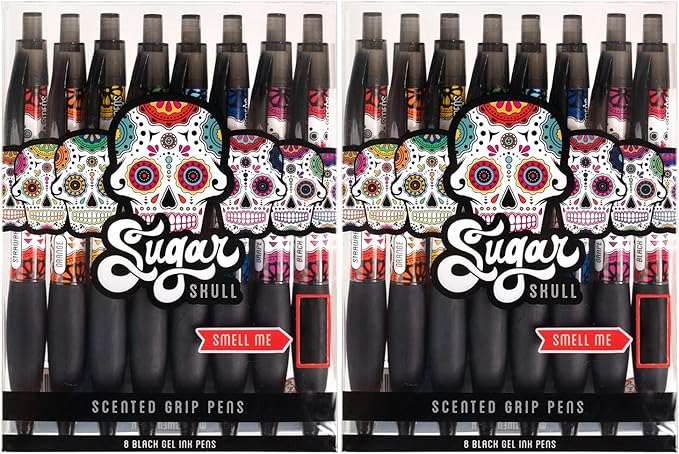 Sugar Skull Smens (2 Pack) - Scented Pens, Black Ink, Medium Point - 8 Count