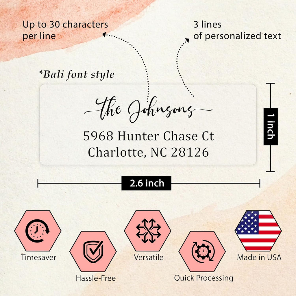 Personalized Return Address Labels Simple - Set of 240 Elegant Custom Mailing Labels for Envelopes, Self Adhesive Flat Sheet Rectangle Personalized Name Stickers (Clear)