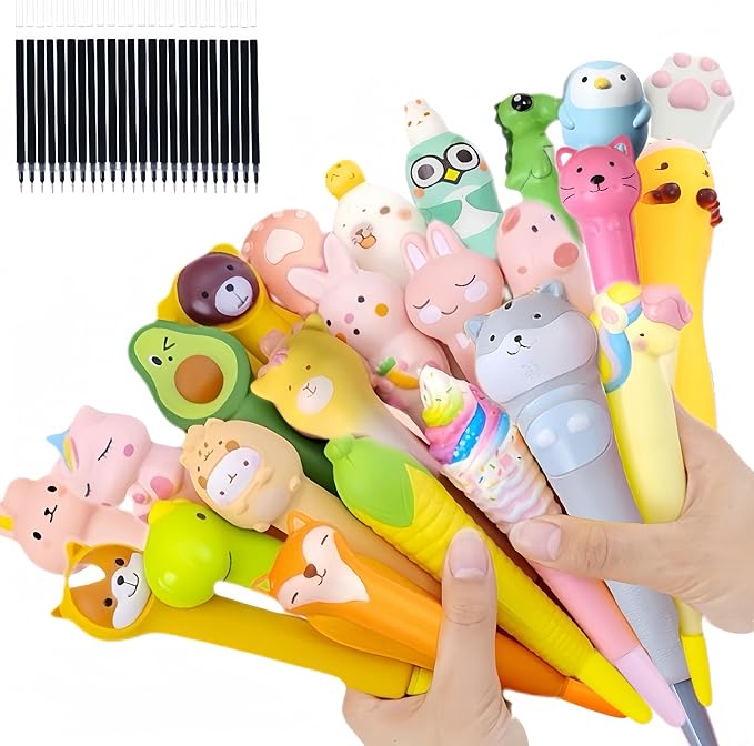 Easter Baskets 24pcs Kawaii Squishy Pen Cute & Fun Pens for Stationary & Cool Pens for Teenage Gifts for Tweens Back to School Supplies