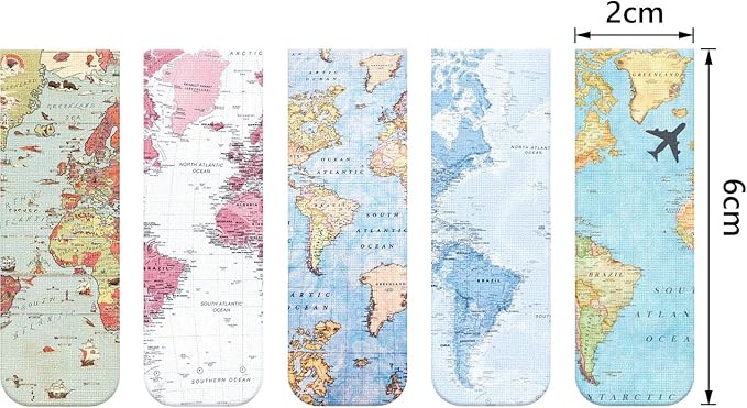 Chinco 10 Pieces Magnetic Bookmarks Magnet Page Markers Assorted Book Markers Set for Students Reading Gifts for Christmas(Map)