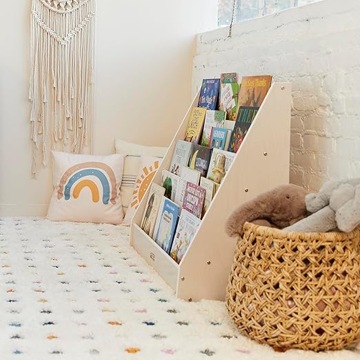 ECR4Kids Single-Sided Book Display, Classroom Bookshelf, White Wash