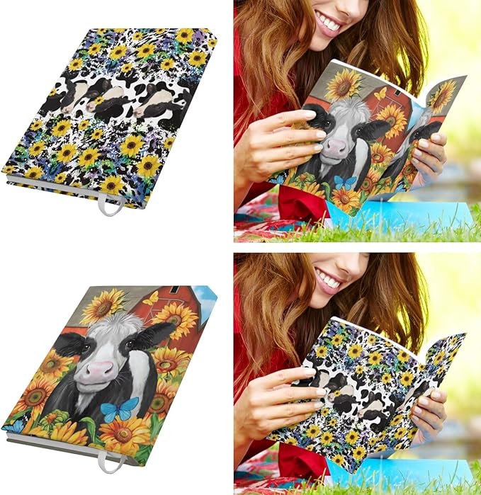 Cow Sunflower Jumbo Book Sox 2 Pack, 9x11 Inch Stretchable Book Sox Suitable for Boys and Girls, Durable, Washable and Reusable Book Protector Textbook Cover