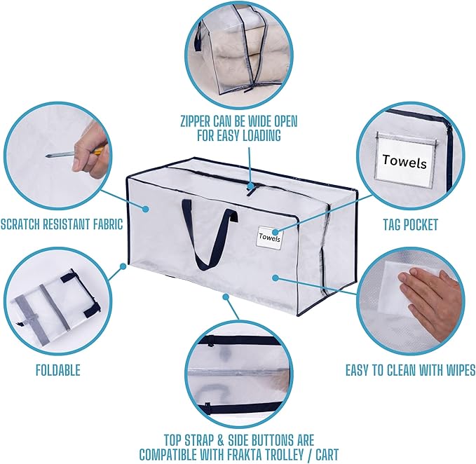 VENO 6 Pack Moving Bags w/Backpack Straps, Moving Boxes & Storage Bins Alternative, Packing Supplies, Camping Accessories Totes for Storage, Dorm Room Essentials Storage Bags (Clear, 6 Pack)