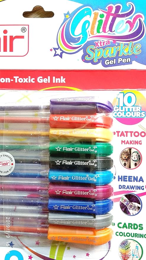 Flair Xtra Sparkle Glitter Gel 10 Colours Xtra Sparkle Gel Pen
