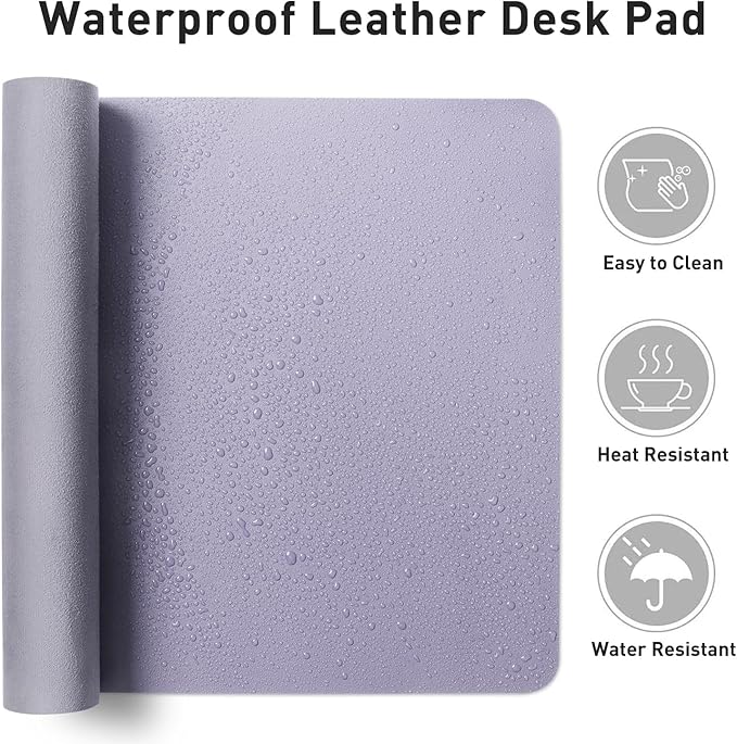 Aothia Leather Desk Pad Protector, Mouse Pad, Office Desk Mat, Non-Slip PU Leather Desk Blotter, Laptop Desk Pad, Waterproof Desk Writing Pad for Office and Home (23.6" x 13.7", Lavender)