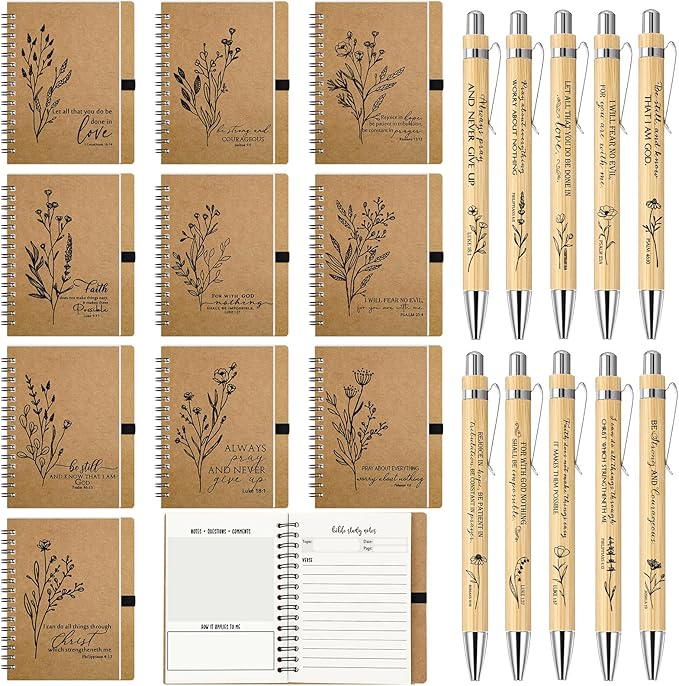 100 Pcs Bible Verse Spiral Notebook with Bamboo Christian Ballpoint Pens Aesthetic Religious Notepads Inspirational Journals Easter Christian Gifts for Women Men Office (Special Style)