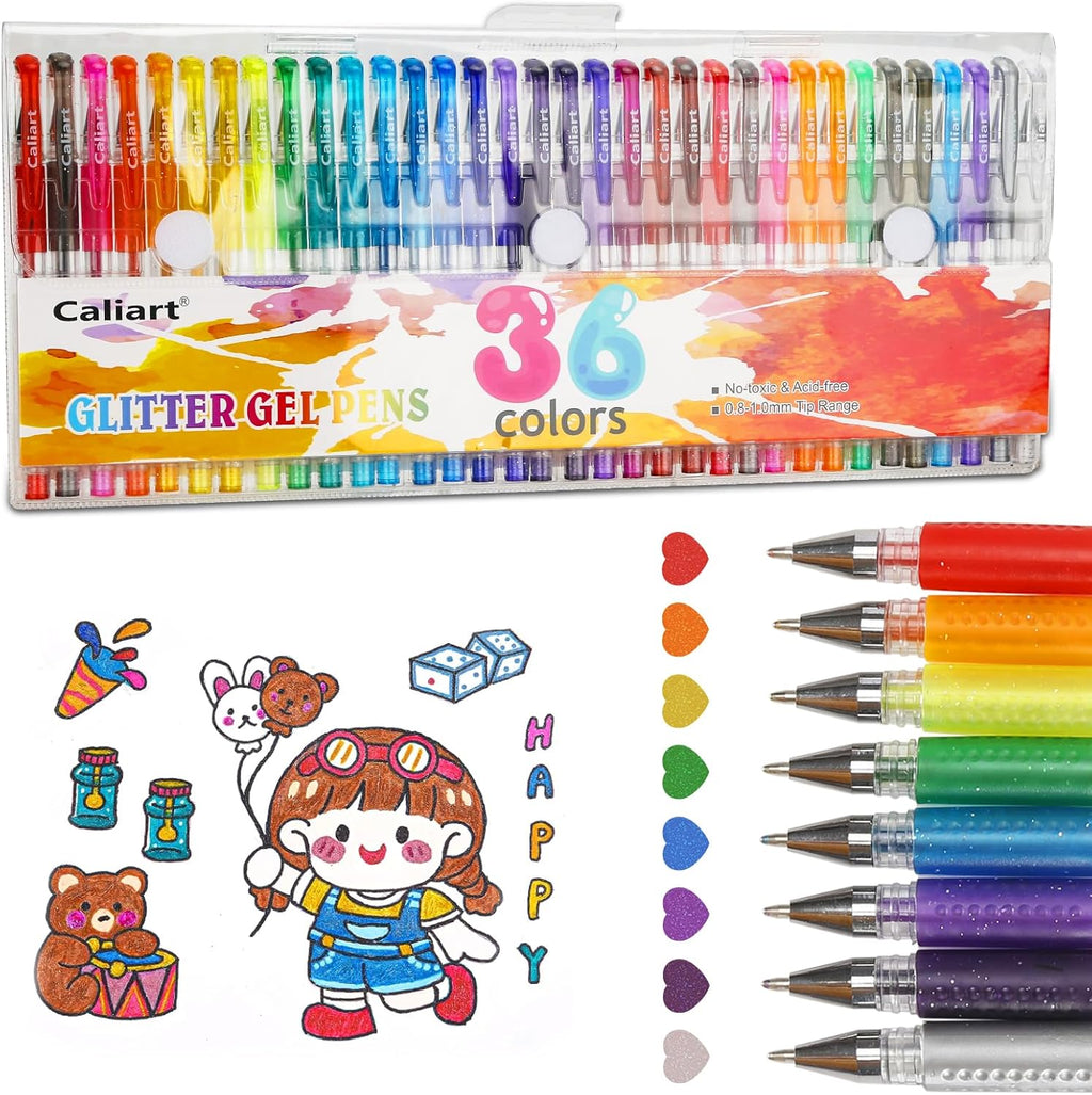 36 Color Glitter Gel Pens, 40% More Ink Colored Gel Markers Fine Point Pens, Aesthetic Cute Preppy Stuff School Supplies, Mothers Day Gift for Mom Kids Artist Adult Coloring Books Cards Craft Drawing