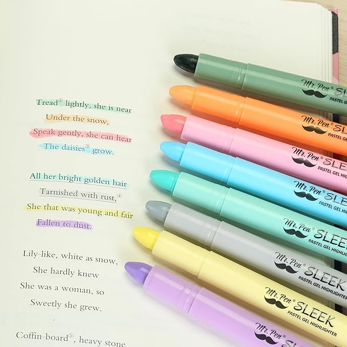 Mr. Pen- Bible Highlighters, Pastel Gel 8 Pack, Assorted Colors, Highlighters No Bleed, Highlighter, Highlighter Set, Dry Markers
