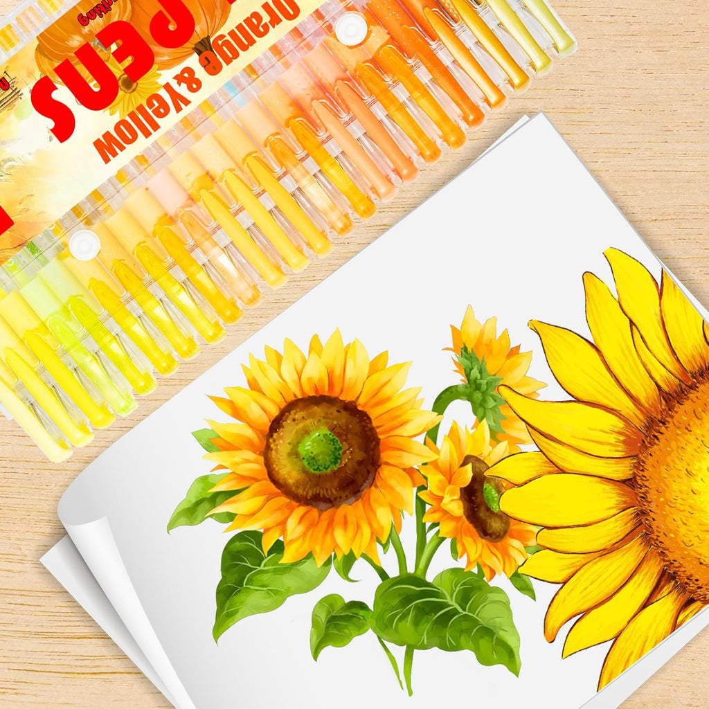 Orange Yellow Gel Pens for Coloring Book,72 Color Gel Pens Set including 24 Color Gel Pen with 48 Refills,40% More Ink Colored Gel Pens for Drawing, Doodling, Scrapbook, Journaling
