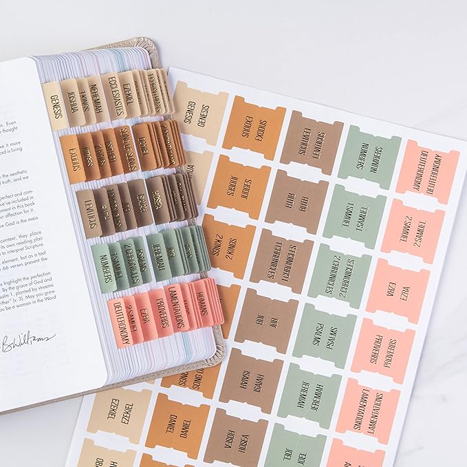 DiverseBee Laminated Bible Tabs (Gold Embossed Lettering), Bible Journaling Supplies, Bible Book Tabs, Christian Gift, 73 Bible Tabs for Women and Men, Includes 4 Blank Tabs (Meadow)
