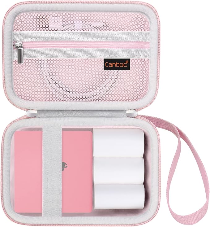Canboc Carrying Case Compatible with Phomemo M02 Sticker Printer, Pocket Thermal Bluetooth Sticker Photo Maker Box for Thermal Paper, USB Cable, Pink (Case Only)