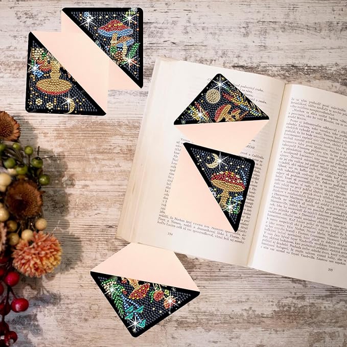 Diamond Art Painting Bookmarks,8Pcs DIY Cute Diamond Art Kits for Adults, Corner Bookmarks Small Crafts Kit for Women Book Lovers (Mushroom)
