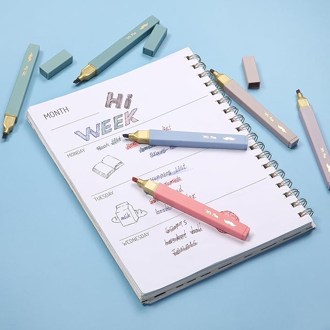 Mr. Pen- Aesthetic Highlighters, 6 pcs, Chisel Tip with Gold Trims, Morandi Colors, Cute Highlighters Assorted Colors, Bible Highlighters and Pens No Bleed Highlighters for Bible Pages No Bleed