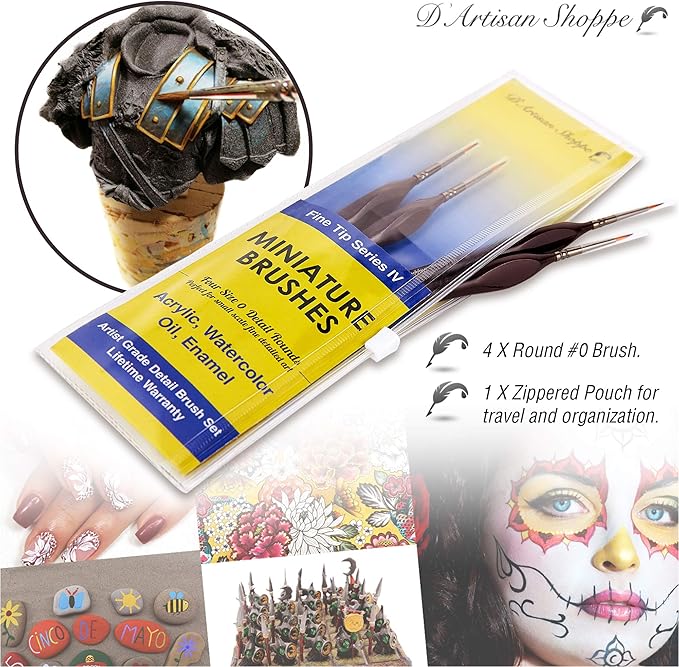 Model Paint Brush Set Miniature. Fine Detail Hobby Painting Brush 4pc Size 0 Paintbrushes for Art Watercolor Acrylics Oil Warhammer Paint Set. Nail Airplanes Art Craft Game DND Miniatures Figurines