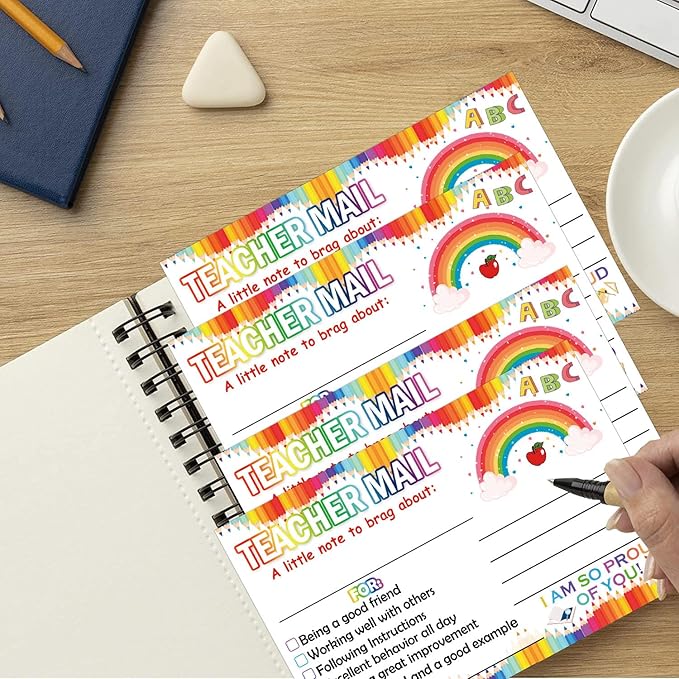 Rainbow Happy Mail Teacher Notes to Parents Classroom Good Behavior Incentive Motivational Cards 50 Pcs Motivational Notes Positive Postcards For Home,Preschool, Kindergarten, Elementary (Color1)