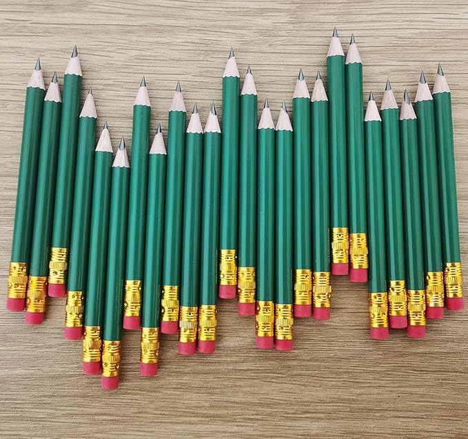 Adhere 50pcs Golf Pencils with Eraser Round Wooden half Pencils Graphite 2B for Golf Event Scoring, Classroom, Wedding, Pew, Pocket | Free Pencil Sharpener (Green)