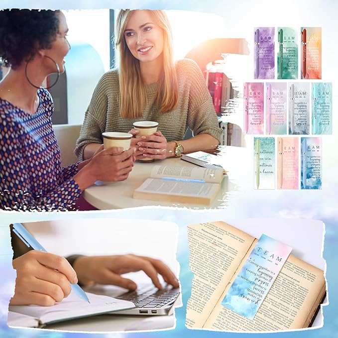 Quelay 30 Set Christmas Inspirational Gift Bulk with Motivational Pens Inspiring Quote Bookmarks Team Building Gifts for Employees Appreciation Team Women Staff Gifts Bulk Volunteers(Team)