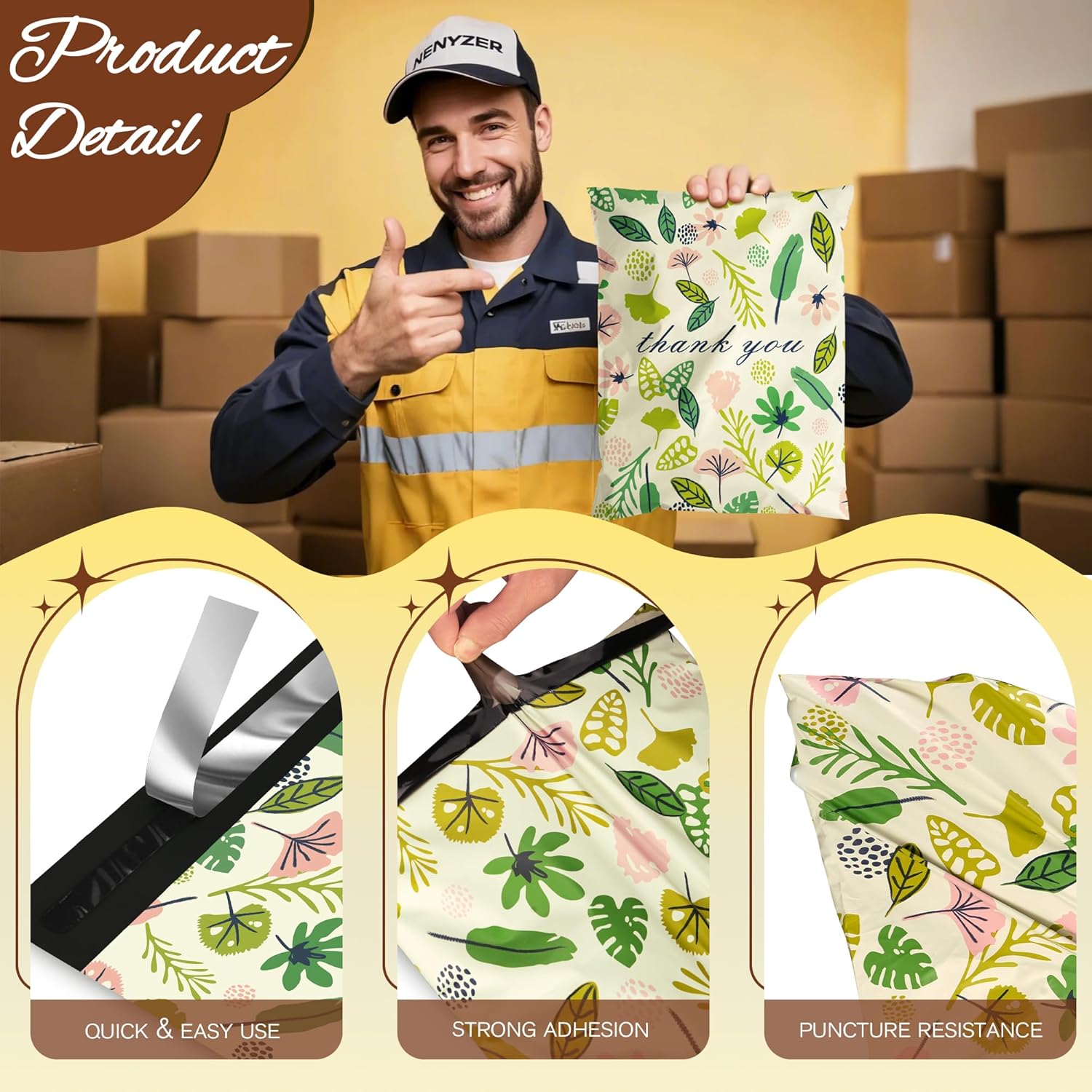 Leafs Poly Mailer 10x13 Inch 100 Pcs, Waterproof Shipping Bags for Clothing, Tear-Resistant Mailier Bags, Strong Mailing Bags with Self-Seal