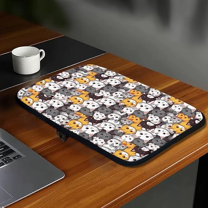 Cartoon Cats Printed Laptop Bag for Women Men, 17 Inch Laptop Sleeve Case Water Resistant Neoprene Computer Case Bag Laptop Briefcase Tablet Briefcase Carrying Bag, Multicolor