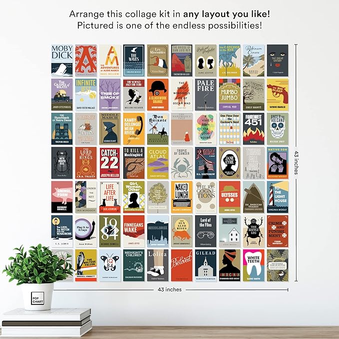 Pop Chart | Notable Novels Wall Collage Kit | 70 Pcs 4" x 6" Art Prints | Colorful Academic Decor for Home, Dorm, or Classroom | 100% Made in the USA