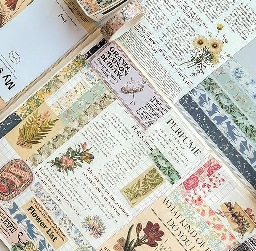 YUBX Flowers Washi Tape Set 30 Rolls Floral Patterns Decorative Skinny Slim Masking Tapes for Arts, DIY Crafts, Journals, Planners, Scrapbook, Wrapping (Greens Thrive)