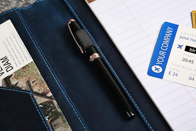 Personalized Leather Portfolio for Men, Engraved Leather Clipboard Portfolio Binder, Custom Leather Resume Padfolio for Women, Christmas Gift for His/Her (Clipboard, Blue-Custom)