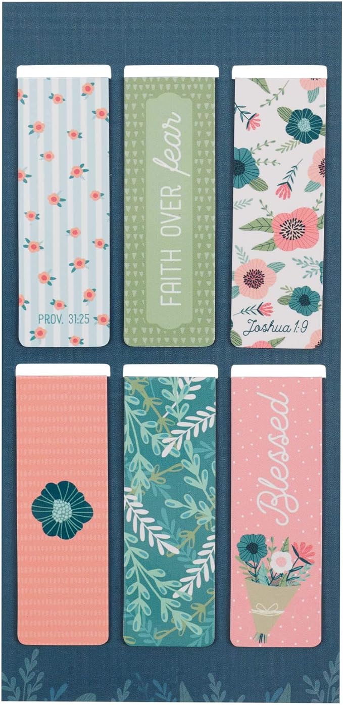Christian Art Gifts Magnetic Scripture Bookmark Set for Women with Beloved Faith Favorites - Inspirational Floral Garden Magnetic Bible Verse Pagemarker Set of 6 for Bibles and Books, Size 2.3” x 0.8”