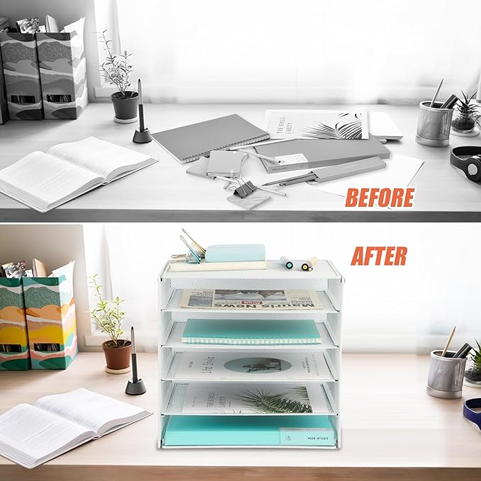 EASEPRES 5 Slot Desk Organizer Tray, White