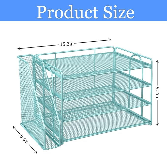 gianotter 2025 New Large Capacity Desk Organizer with Detachable Magazine Holder, 4-Tier Paper Organizer Letter Tray, Desk Accessories for A4 Paper and Document Storage(Blue)
