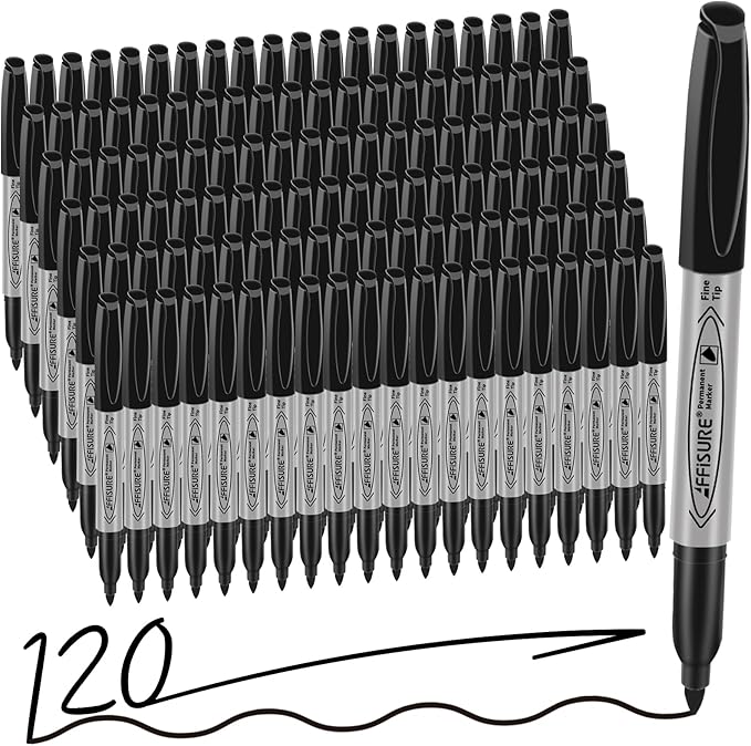 Permanent markers, 120 packs permanent markers bulk, quick drying in one second, waterproof, smooth, not easy to erase, durable, can be marked on glass, tiles and cloth, office supplies,Gray shell