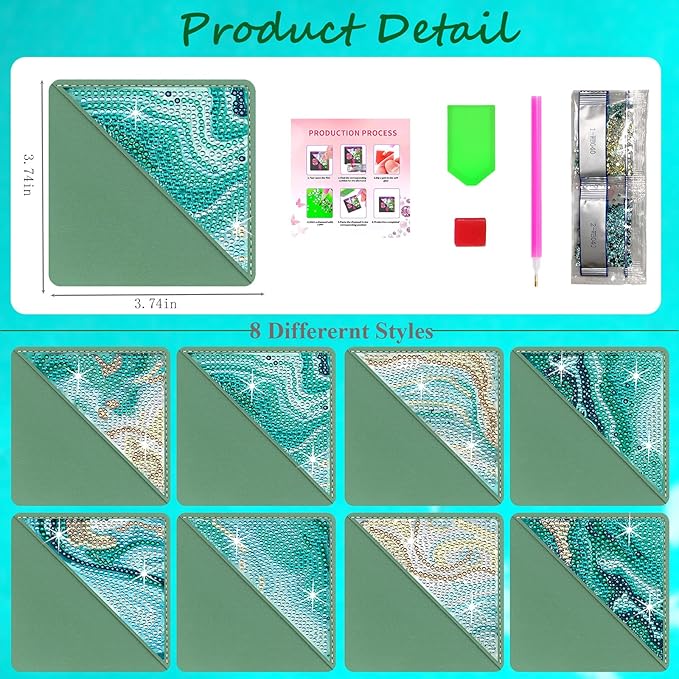 Diamond Art Painting Bookmarks,8Pcs DIY Cute Diamond Art Kits for Adults, Corner Bookmarks Small Crafts Kit for Women Book Lovers (Ocean)