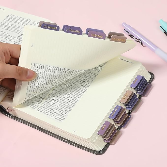 Mr. Pen- Bible Tabs, 75 Tabs, Lavender Fields, Gold Foil Lettering, Laminated Bible Tabs for Women and Men, Bible Tabs for Study Bible Index Tabs, Bible Book Tabs, Bible Labels Tabs