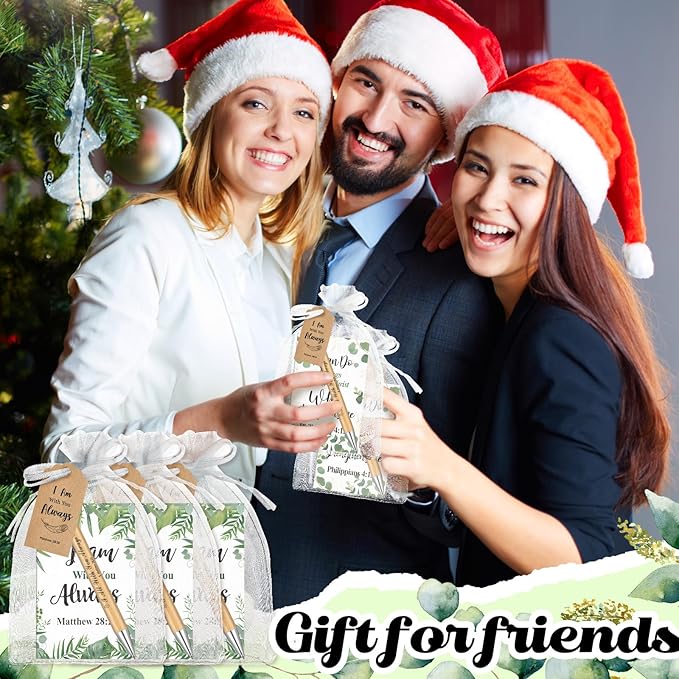 200 Pcs Bible Verse Sets Church Christian Gift Include 50 Scripture Notebooks 50 Bible Bamboo Pens 50 Thanks Tags 50 Organza Bags for Women Man Christian Party Gifts(Green,Vibrant)