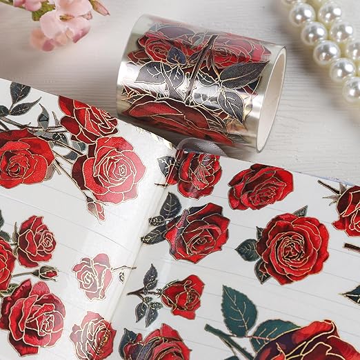 Rose Flower Scrapbook Supplies - Vintage Red Flower Junk Journal Supplies, Floral Srapbooking Tapes Art Crafts Decorative