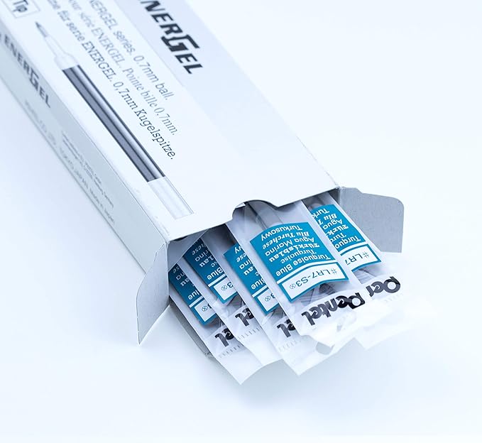 Pentel Refill Ink for EnerGel RTX Retractable Gel Pen, 12 Pack, 0.7mm, Medium Point, Turquoise Blue (LR7-S3)