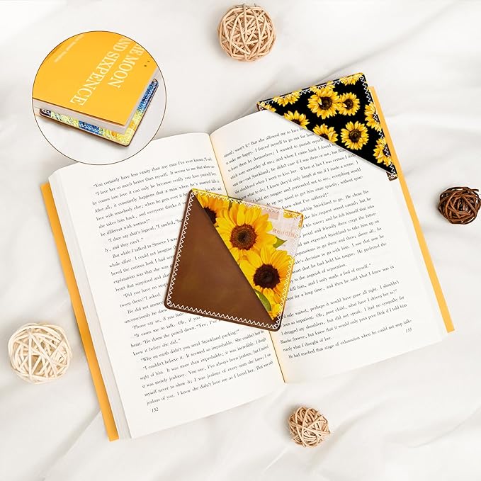 3 Pieces Leather Bookmarks, Personalized & Cute Book Accessories for Reading Lovers, Page Markers for Women Men Girls Boys Student Teacher Kids Retirement Birthday Gifts (Sunflower, Starry Sky)