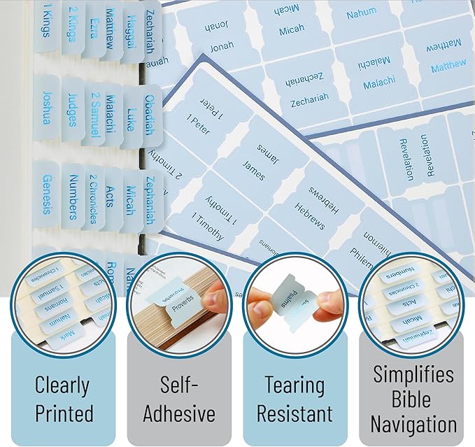 Mr. Pen- Bible Tabs, 75 Tabs, Light Dusty Blue, Blue Foil Lettering, Laminated Bible Tabs for Women and Men, Mr Pen Bible Tabs for Study Bible Index Tabs, Bible Book Tabs, Bible Labels Tabs