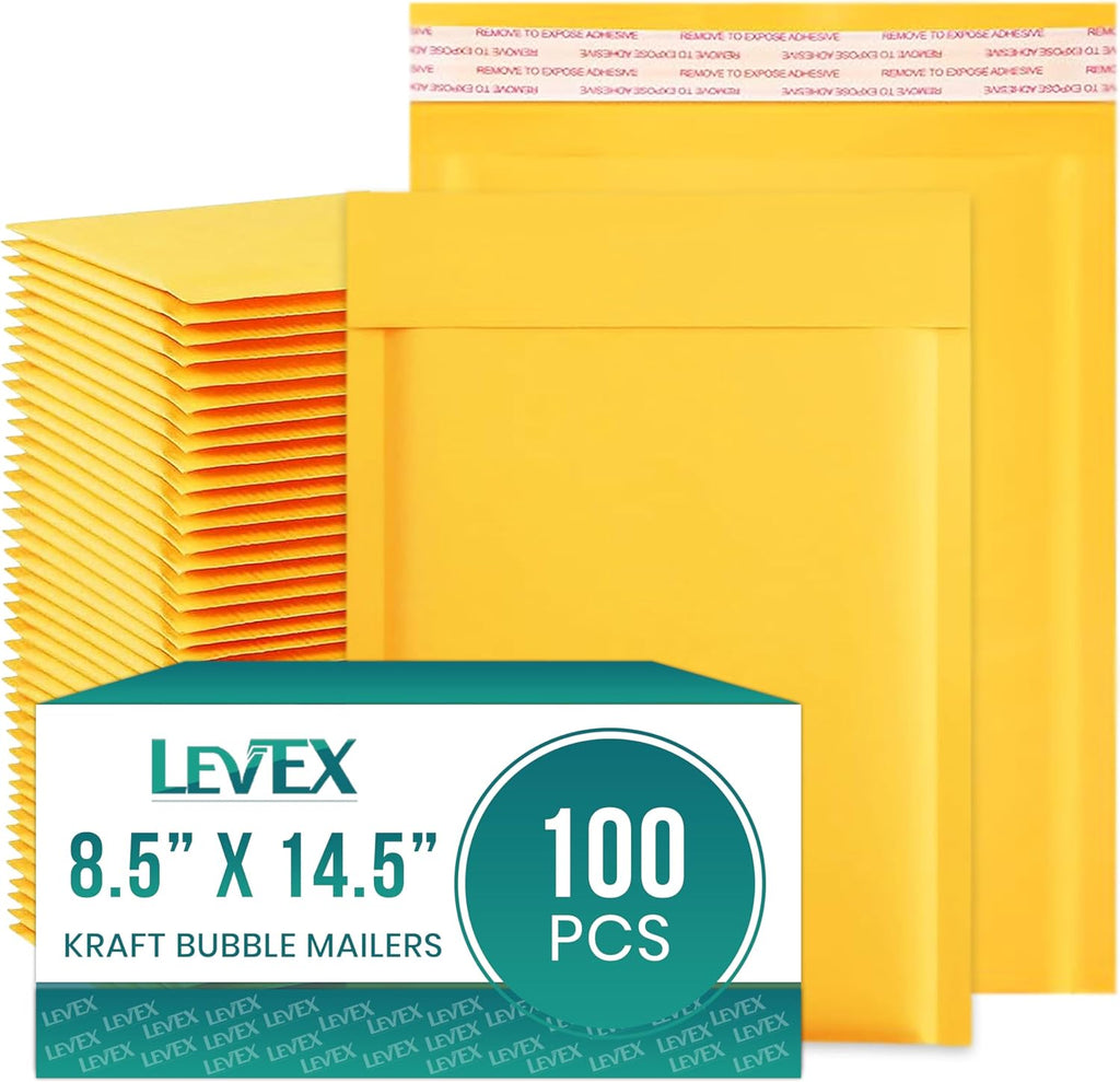 Levex - #3 8.5" x 14.5" [100 Pack) Kraft Bubble Mailers, Padded Envelope Mailers, Packing Envelope & Mailing Bags for Shipping